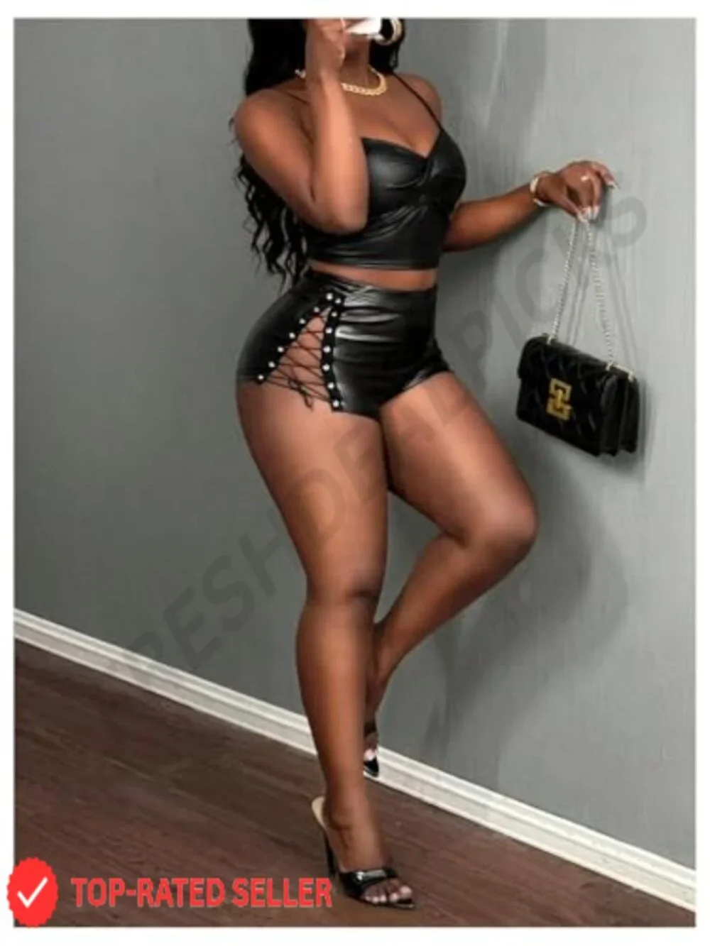 Faux Leather High Waisted Lace Up Skinny Mini Shorts Clubwear